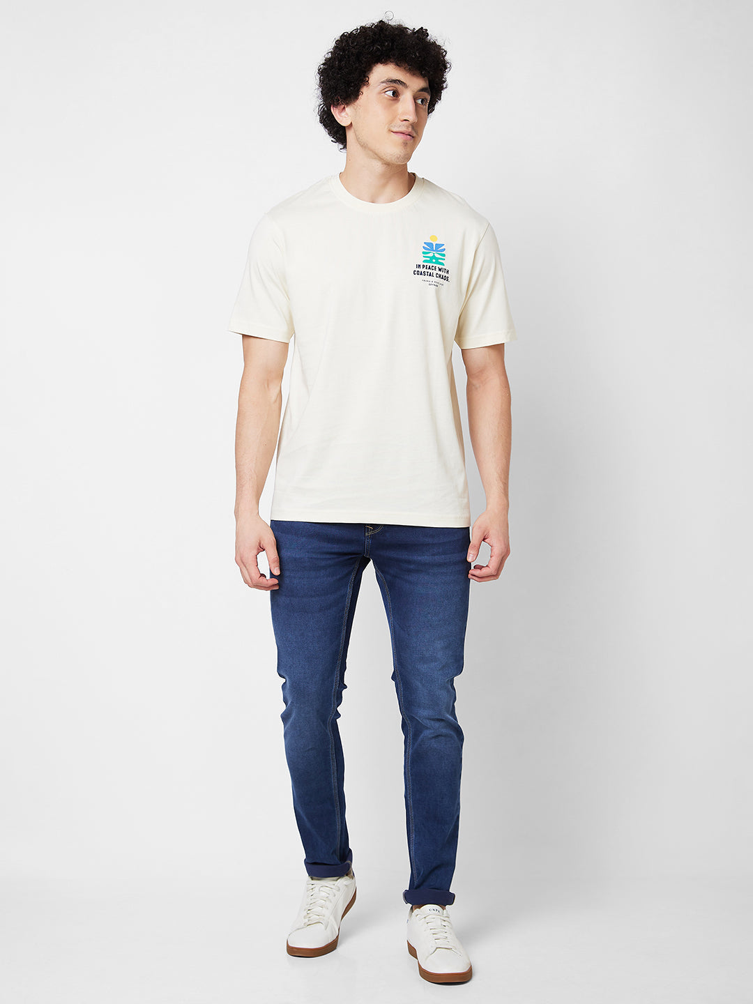 Buy OnlineSpykar Round Neck Half Sleeves White T-Shirt for Men