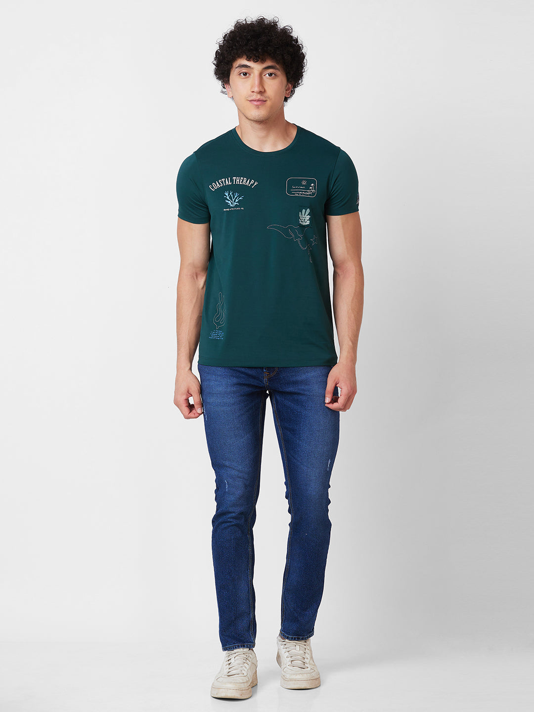 Spykar ROUND NECK HALF SLEEVES Green T-shirt  For Men