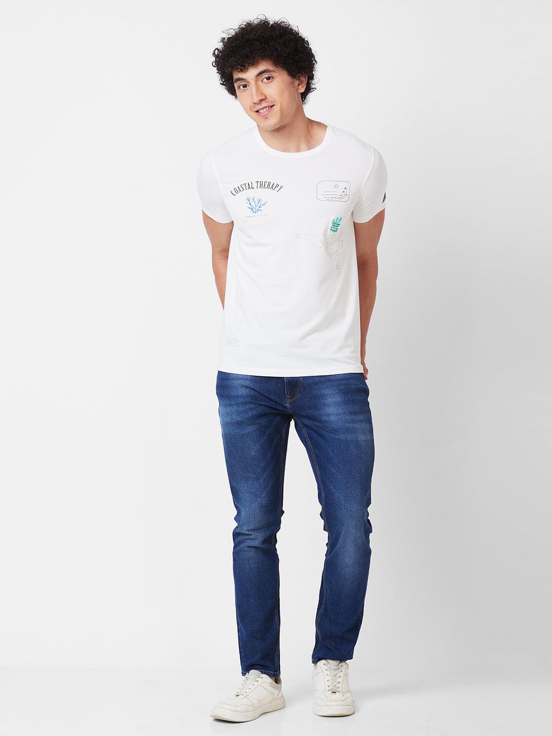 Spykar ROUND NECK HALF SLEEVES White T-shirt  For Men