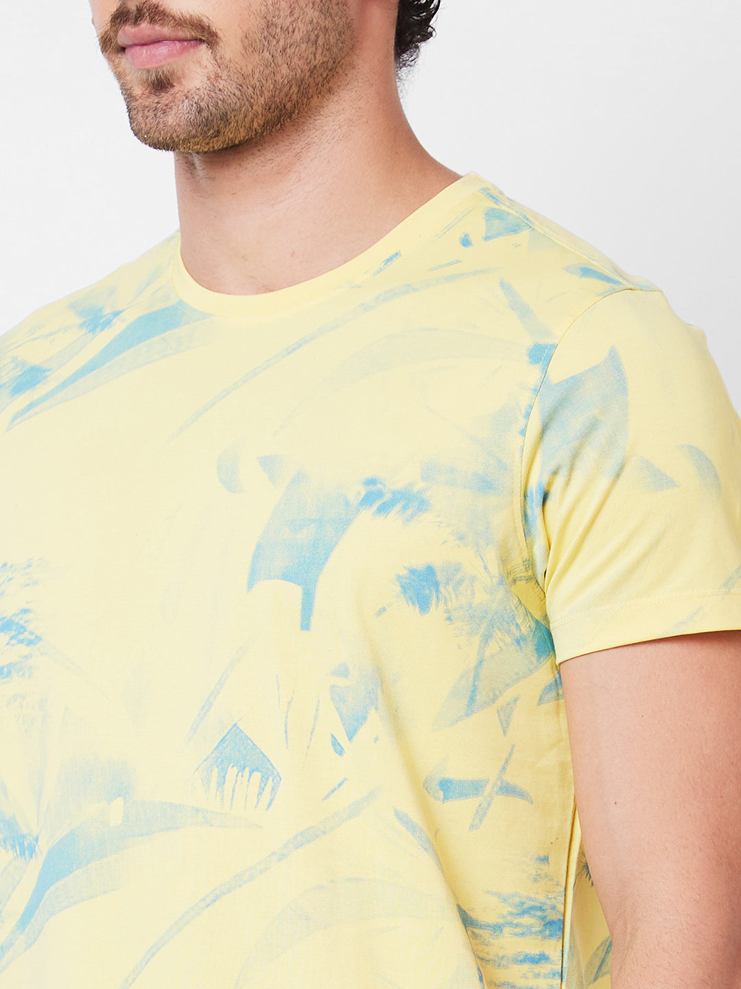 Spykar Round Neck Half Sleeves Yellow T-Shirt  For Men