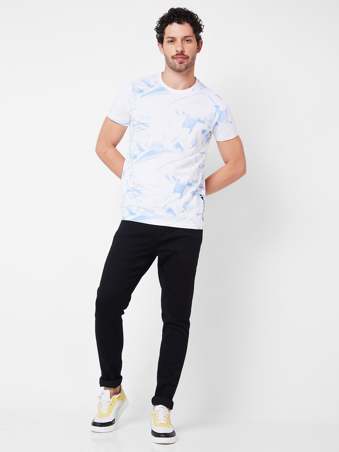 Spykar Round Neck Half Sleeves White T-Shirt  For Men