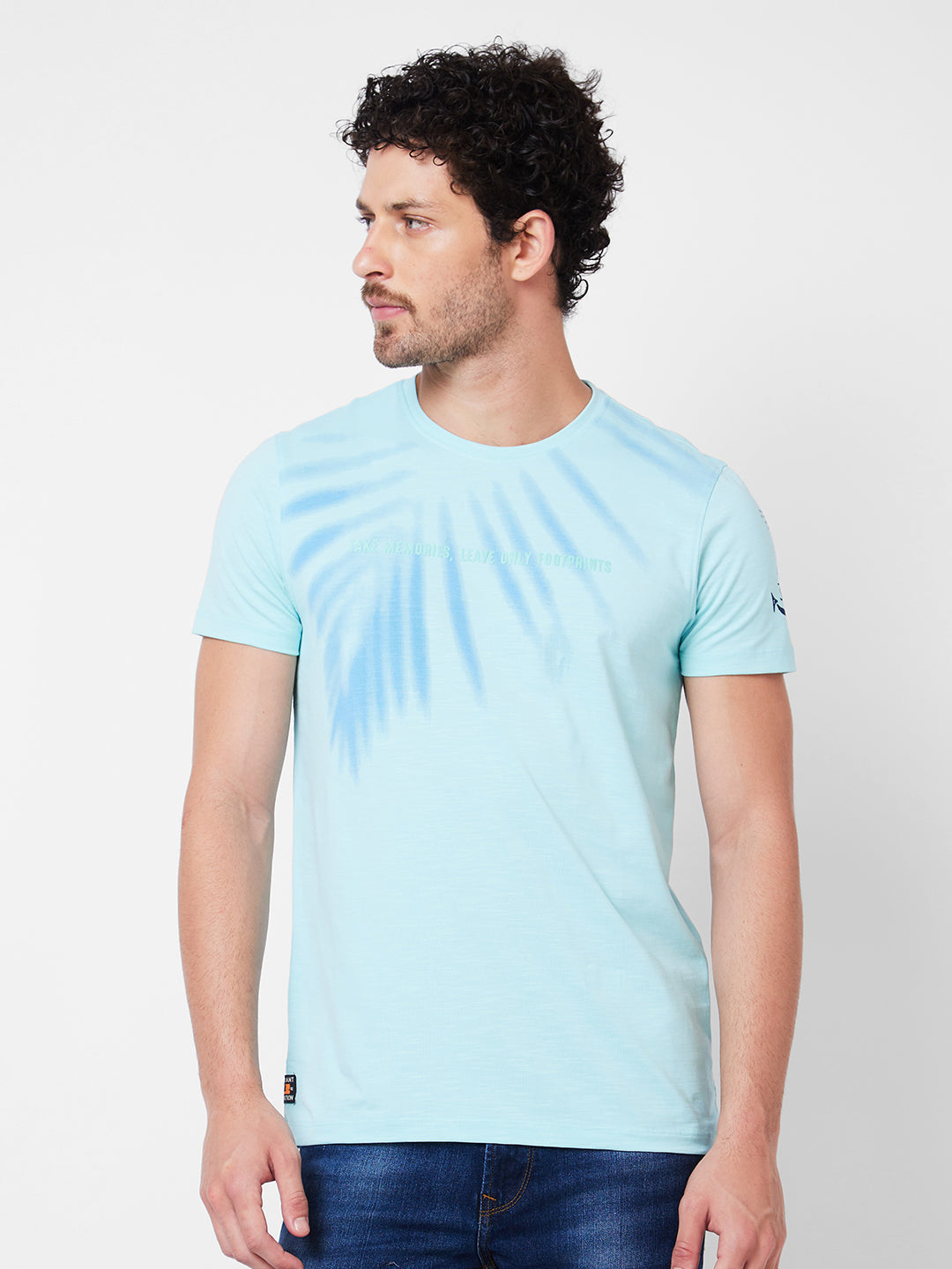 Spykar Round Neck Half Sleeves Blue T-Shirt  For Men