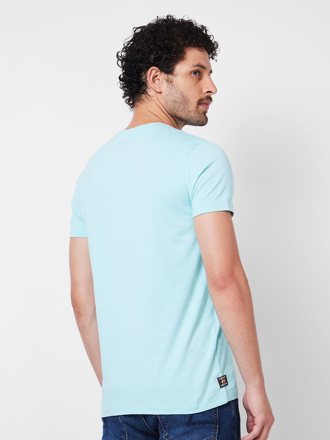 Spykar Round Neck Half Sleeves Blue T-Shirt  For Men