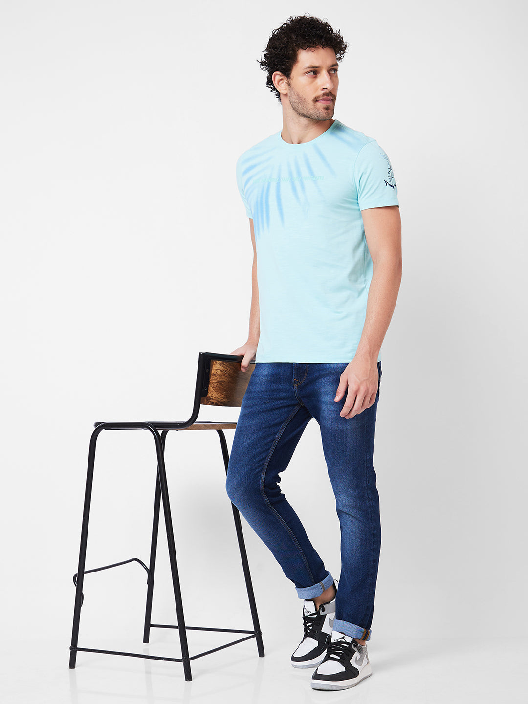 Spykar Round Neck Half Sleeves Blue T-Shirt  For Men