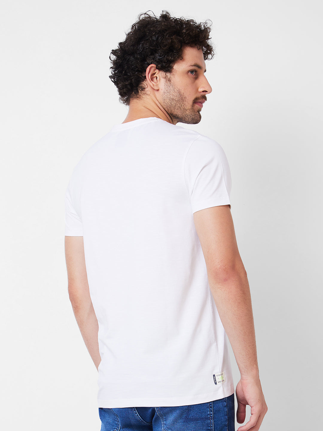 Spykar Round Neck Half Sleeves White T-Shirt  For Men