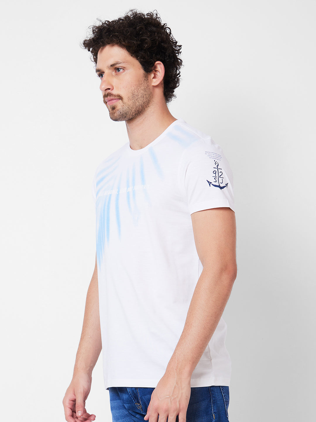 Spykar Round Neck Half Sleeves White T-Shirt  For Men