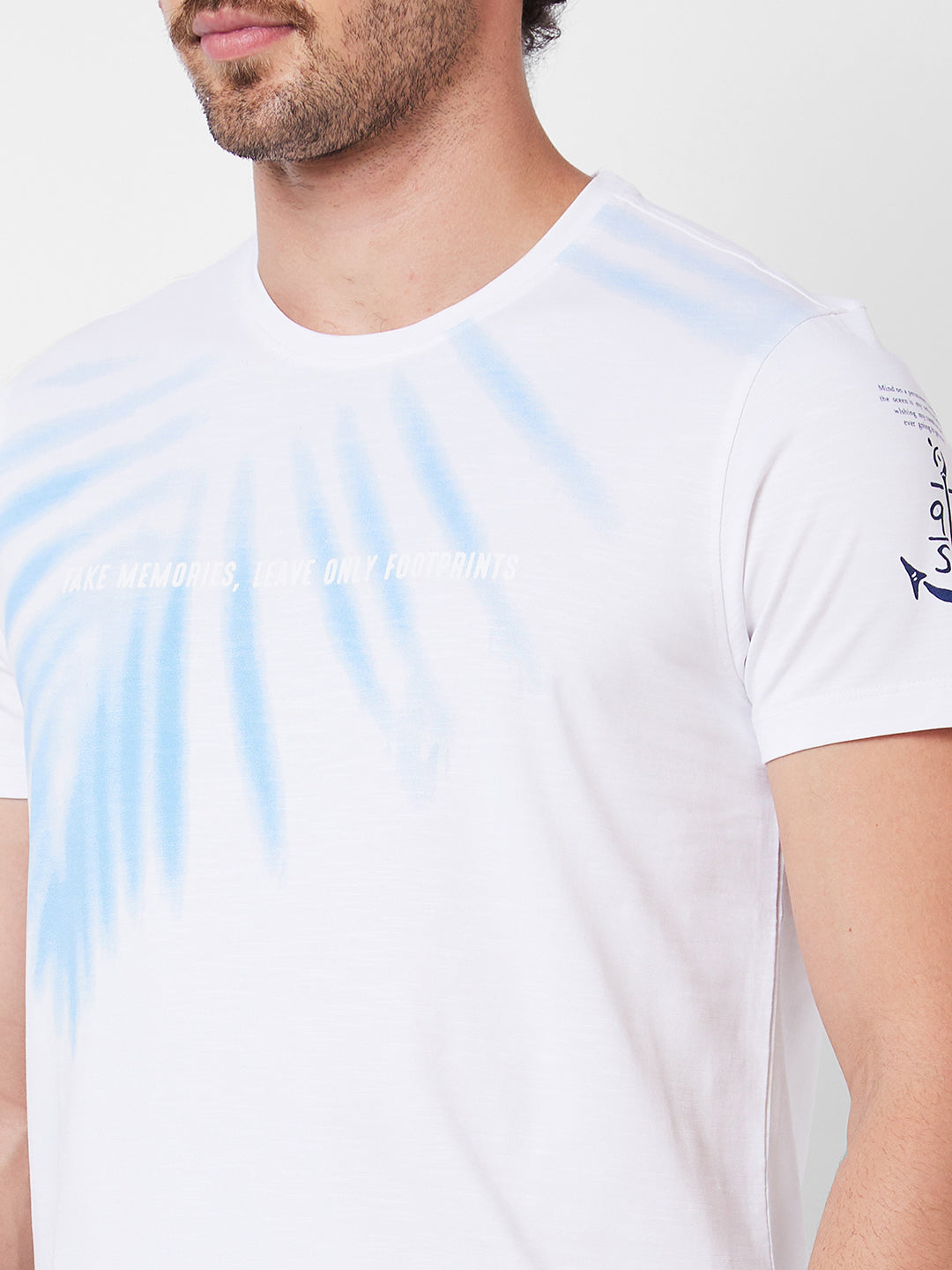 Spykar Round Neck Half Sleeves White T-Shirt  For Men