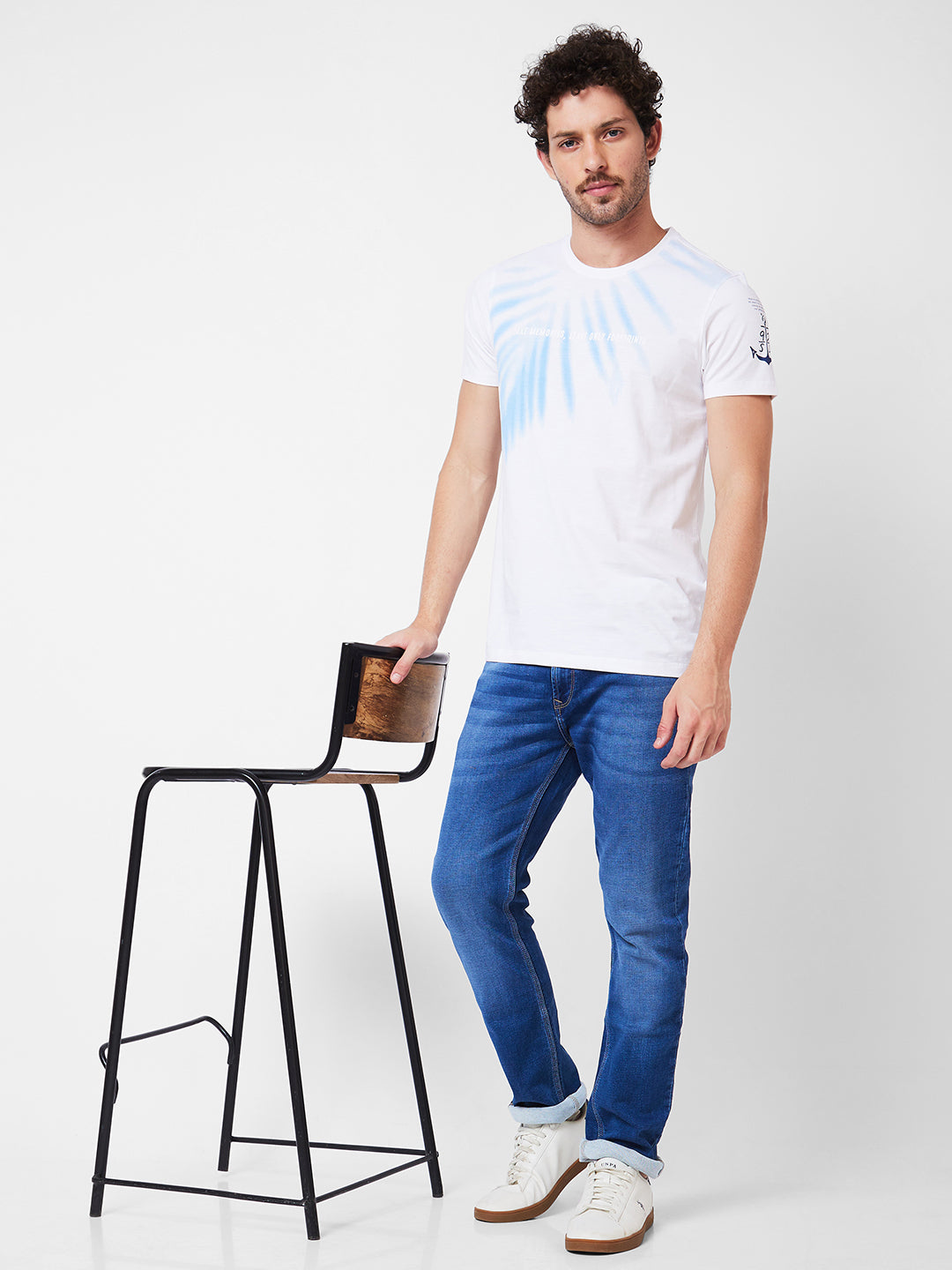 Spykar Round Neck Half Sleeves White T-Shirt  For Men