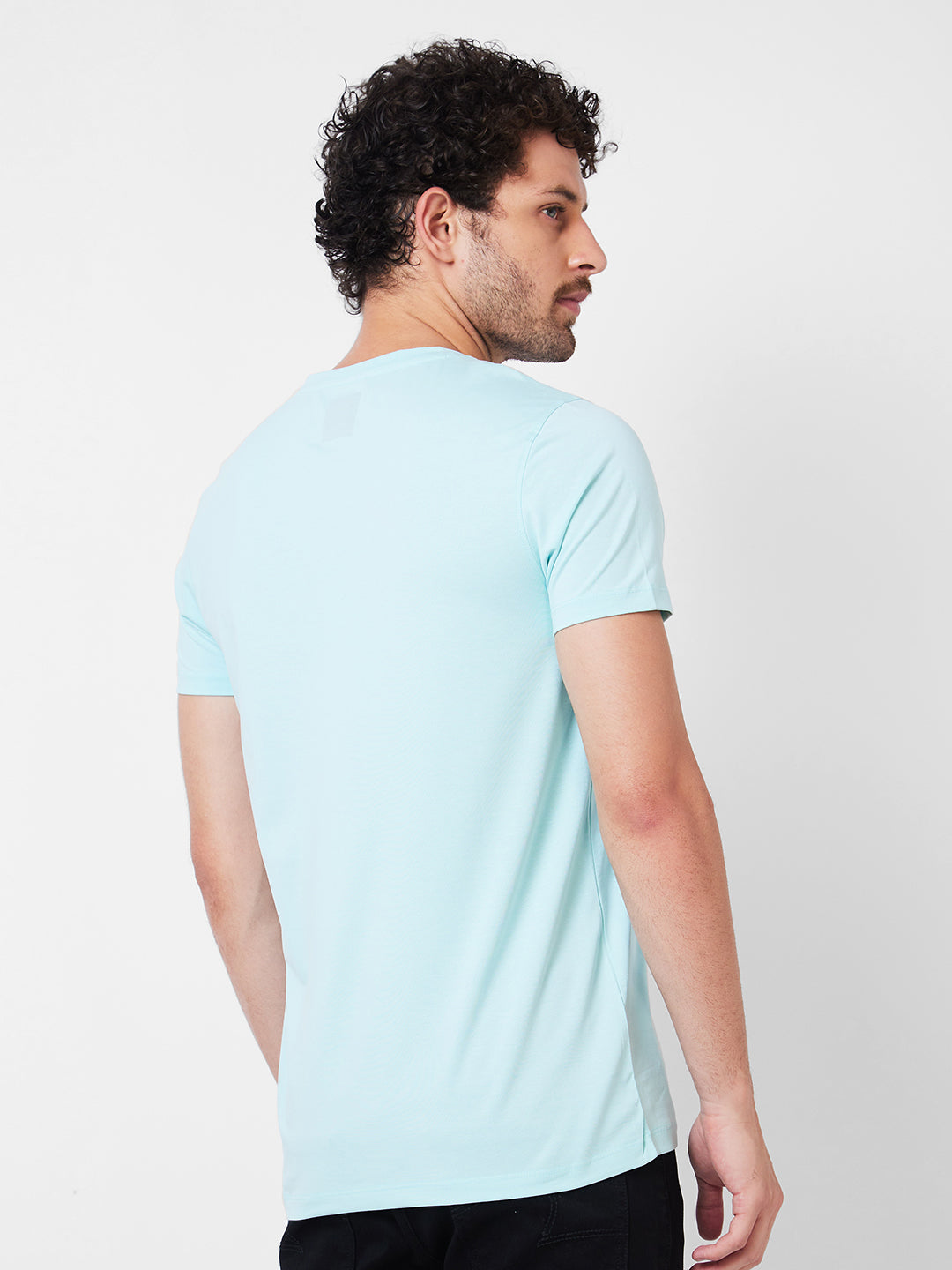 Spykar V Neck Half Sleeves Blue T-Shirt  For Men