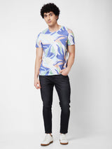 Spykar ROUND NECK HALF SLEEVES Blue T-shirt  For Men