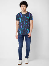 Spykar ROUND NECK HALF SLEEVES Black T-shirt  For Men