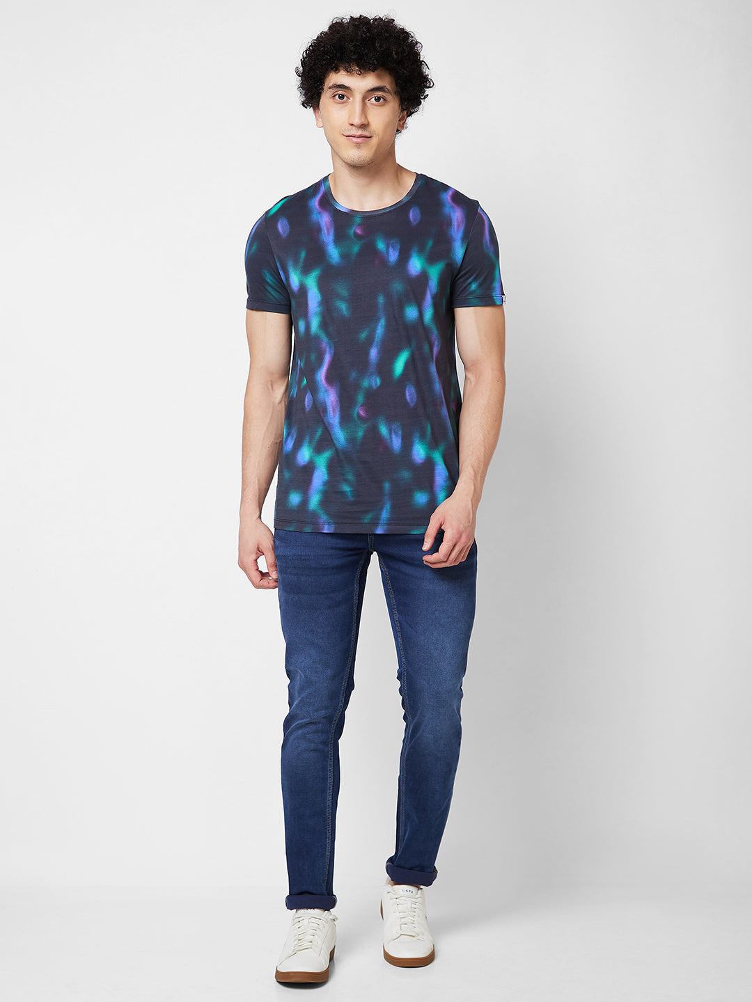 Spykar ROUND NECK HALF SLEEVES Black T-shirt  For Men