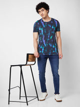 Spykar ROUND NECK HALF SLEEVES Black T-shirt  For Men