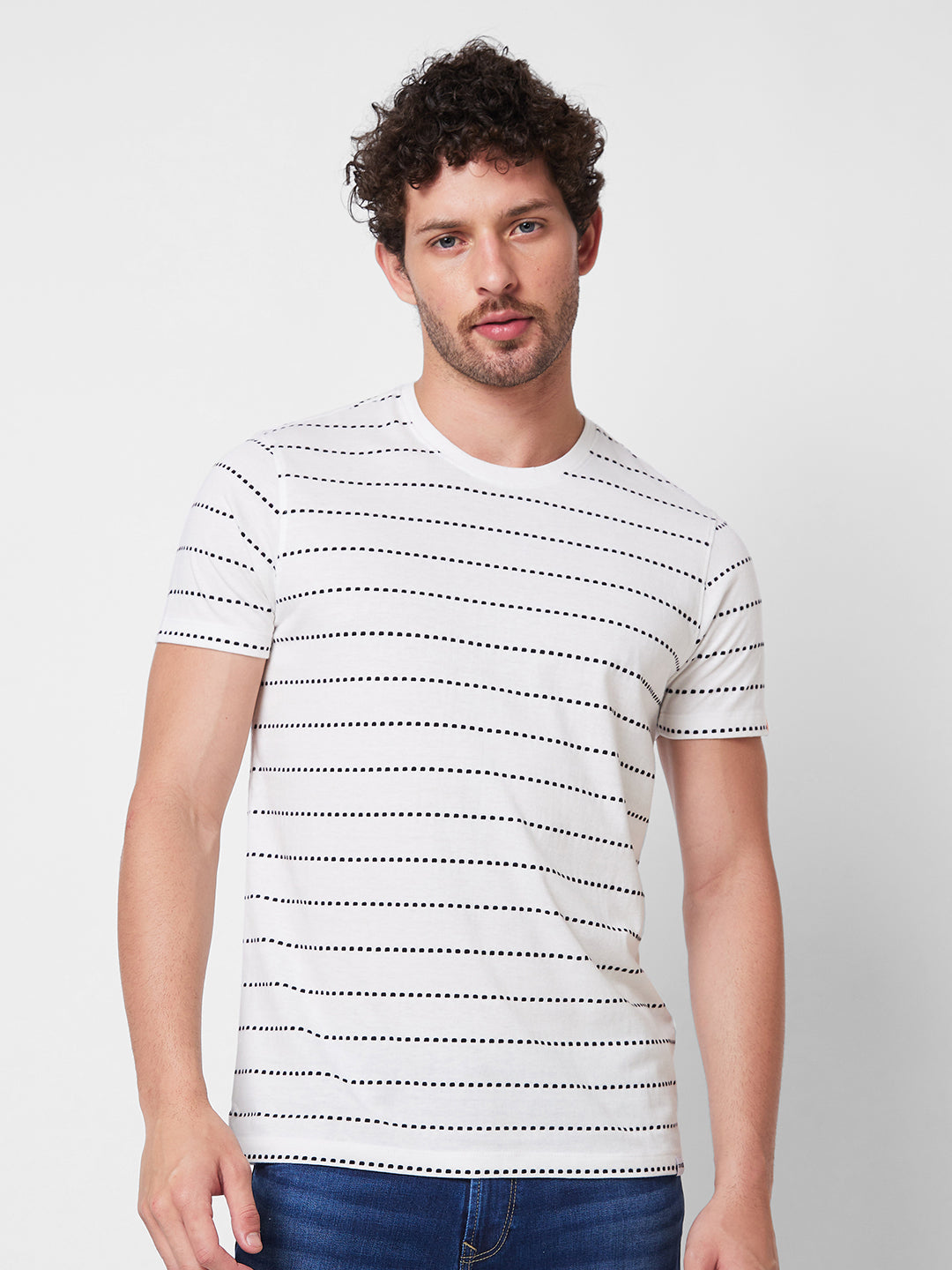 Spykar ROUND NECK HALF SLEEVES White T-shirt  For Men