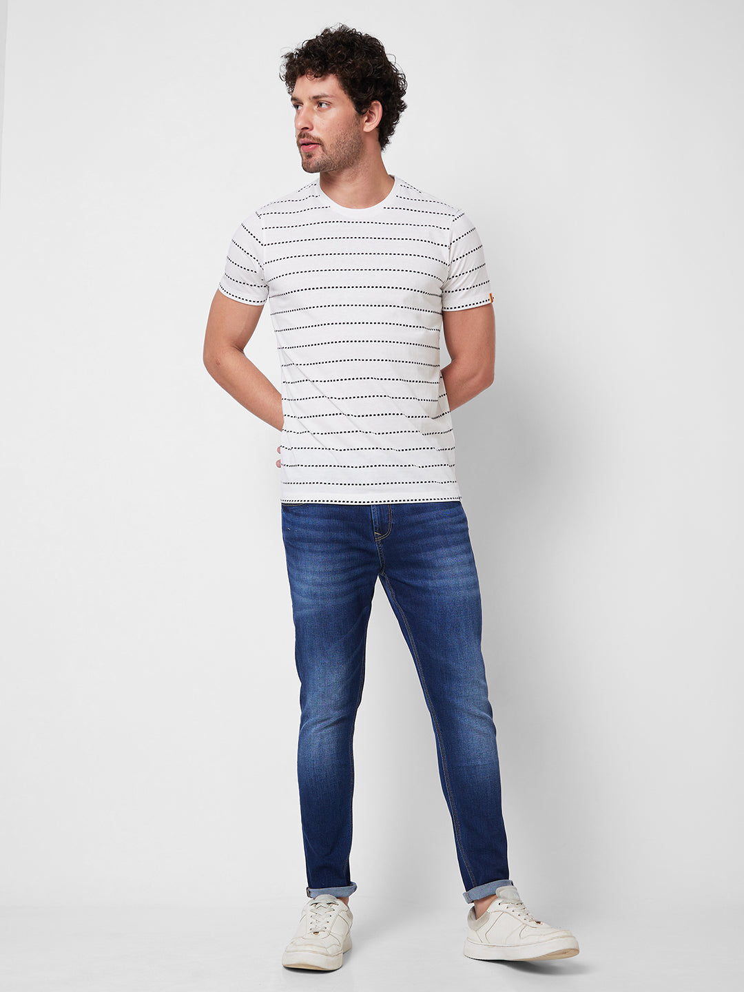 Spykar ROUND NECK HALF SLEEVES White T-shirt  For Men