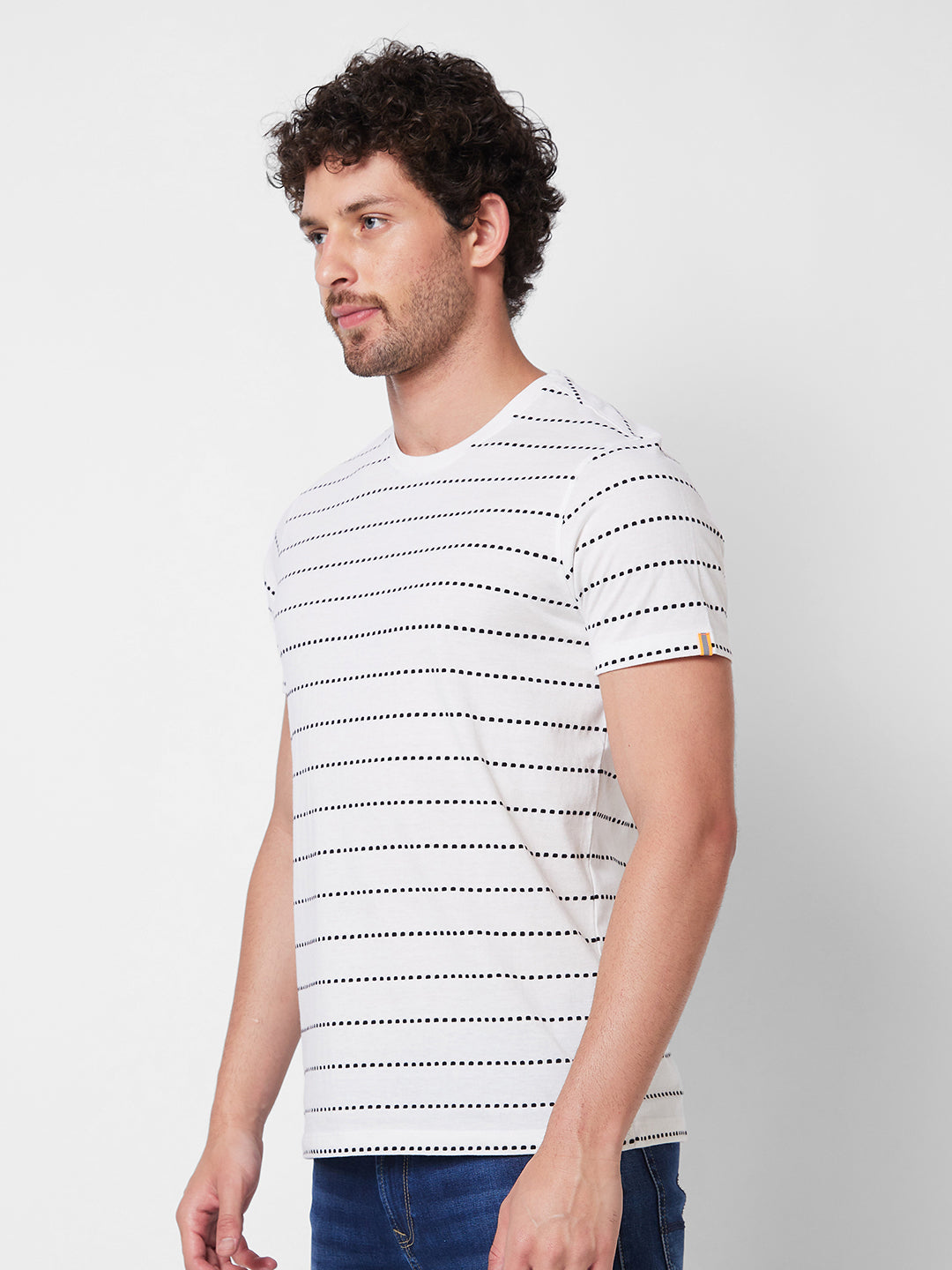 Spykar ROUND NECK HALF SLEEVES White T-shirt  For Men