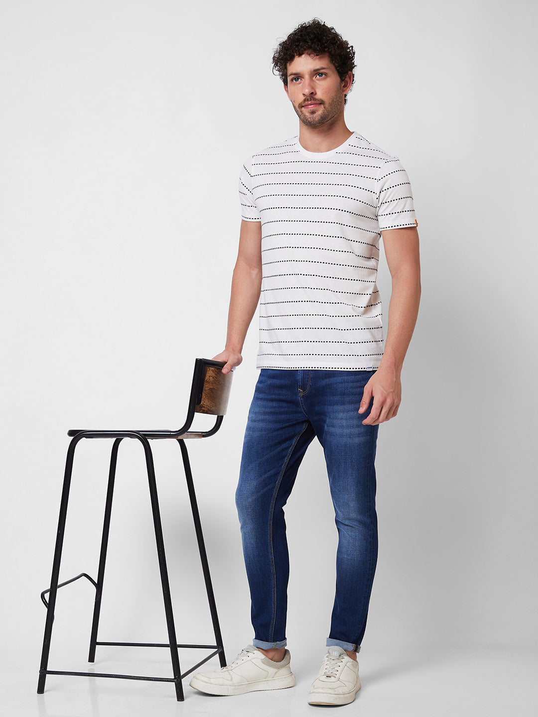 Spykar ROUND NECK HALF SLEEVES White T-shirt  For Men