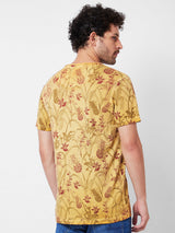 Spykar Round Neck Half Sleeves Khaki T-Shirt  For Men