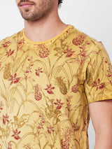 Spykar Round Neck Half Sleeves Khaki T-Shirt  For Men