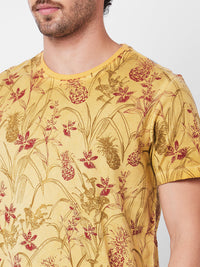 Spykar Round Neck Half Sleeves Khaki T-Shirt  For Men