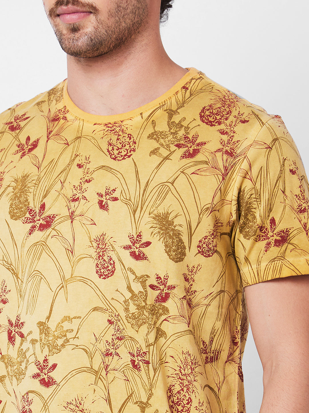 Spykar Round Neck Half Sleeves Khaki T-Shirt  For Men