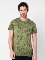 Spykar Round Neck Half Sleeves Green T-Shirt  For Men