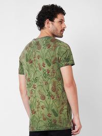Spykar Round Neck Half Sleeves Green T-Shirt  For Men