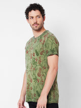 Spykar Round Neck Half Sleeves Green T-Shirt  For Men