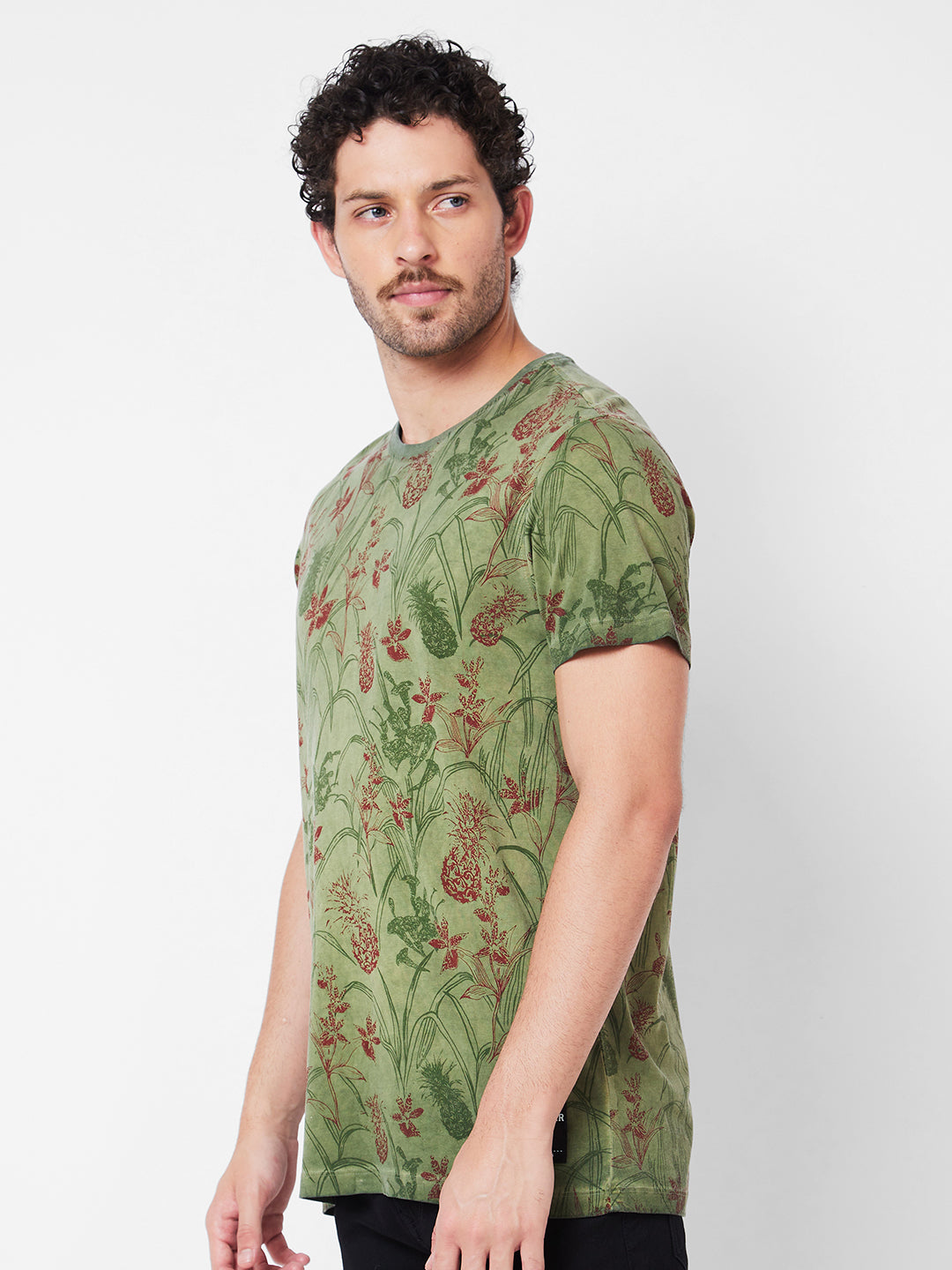 Spykar Round Neck Half Sleeves Green T-Shirt  For Men