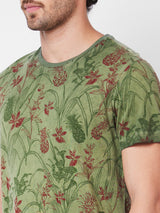 Spykar Round Neck Half Sleeves Green T-Shirt  For Men