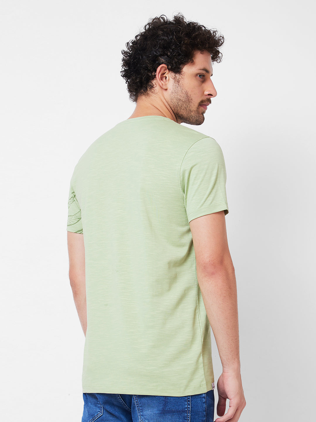 Spykar Round Neck Half Sleeves Green T-Shirt  For Men