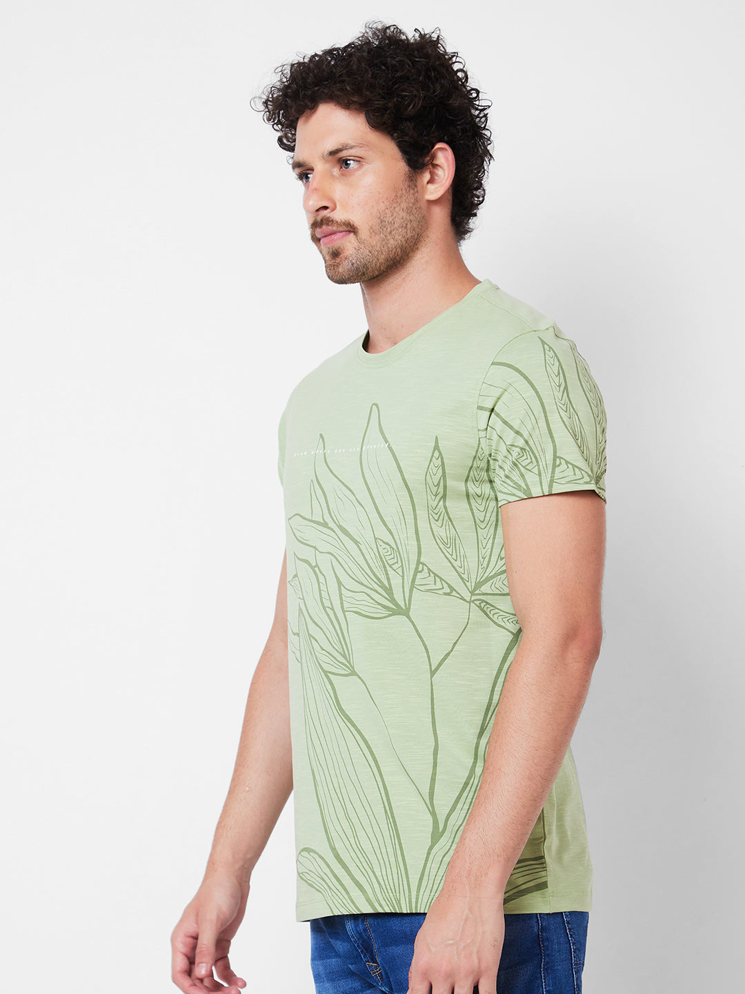 Spykar Round Neck Half Sleeves Green T-Shirt  For Men