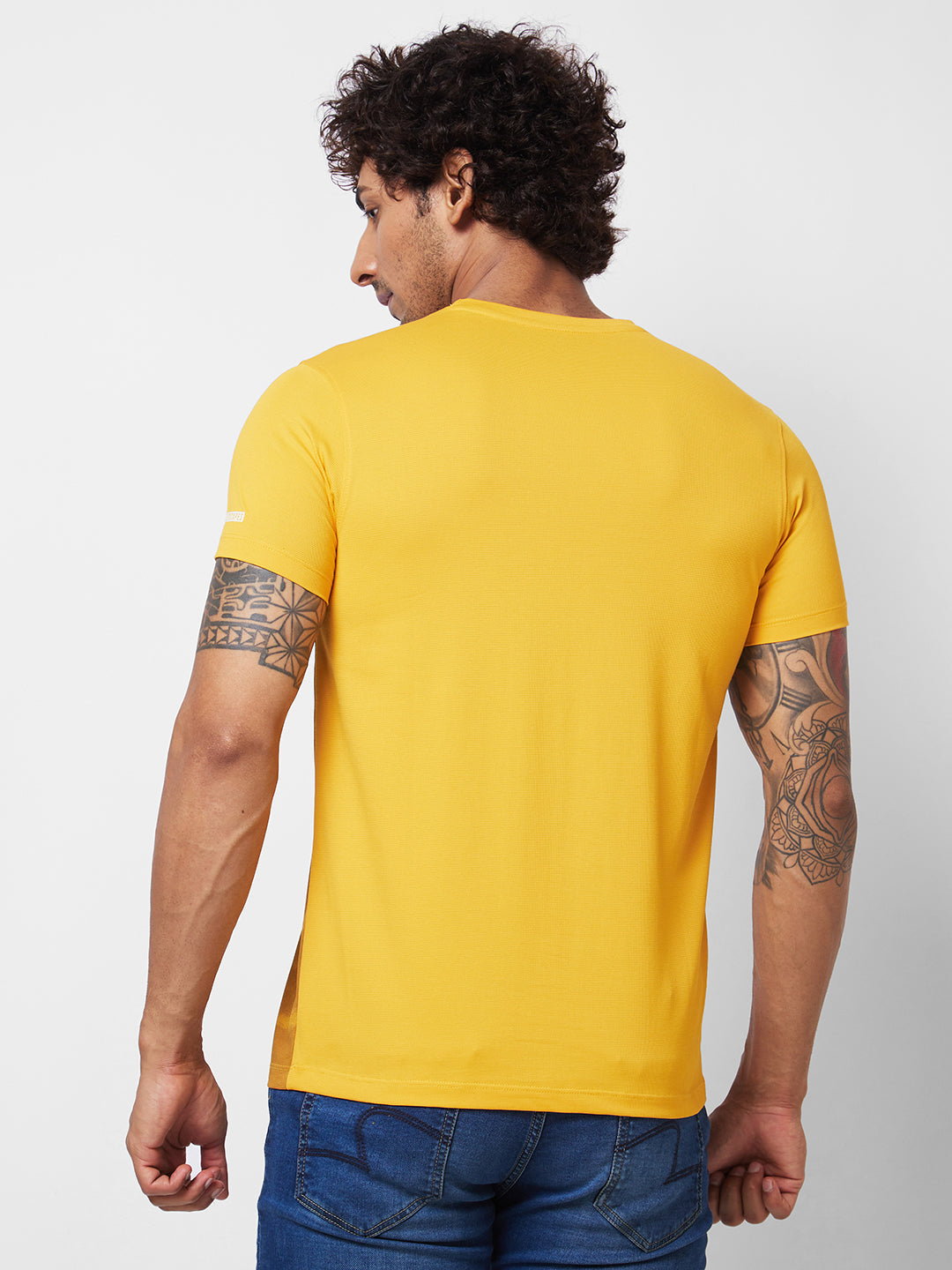 Spykar ROUND NECK HALF SLEEVES Yellow T-shirt  For Men