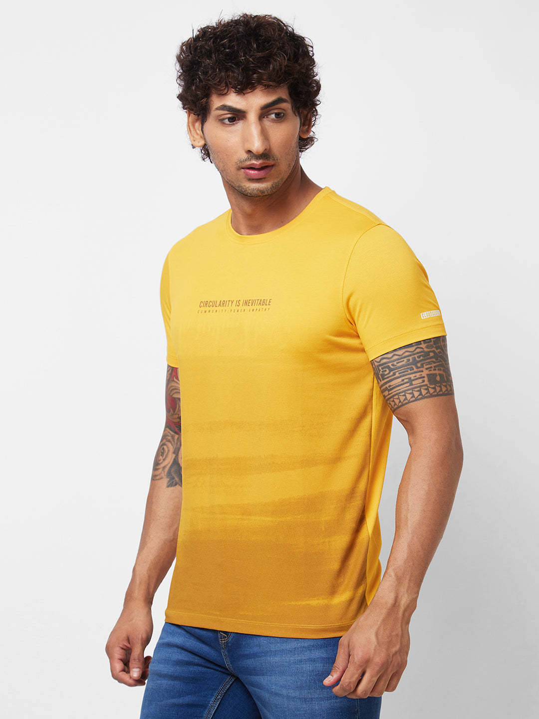 Spykar ROUND NECK HALF SLEEVES Yellow T-shirt  For Men