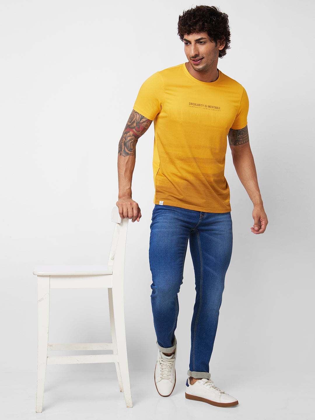 Spykar ROUND NECK HALF SLEEVES Yellow T-shirt  For Men