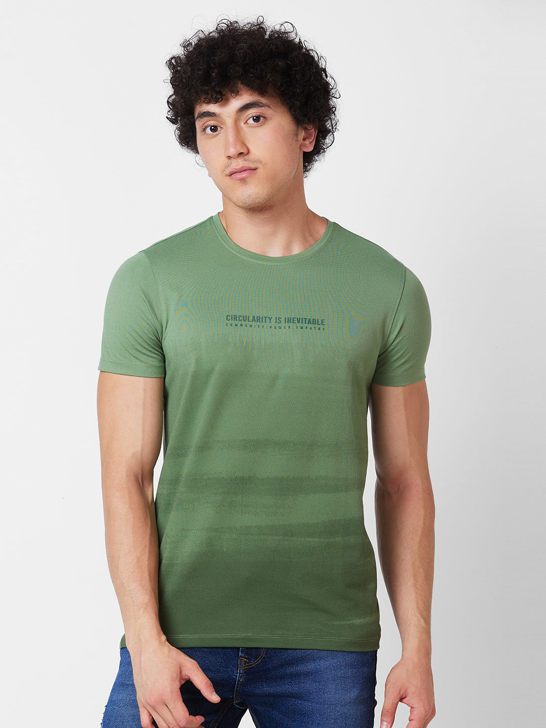 Spykar ROUND NECK HALF SLEEVES Green T-shirt  For Men