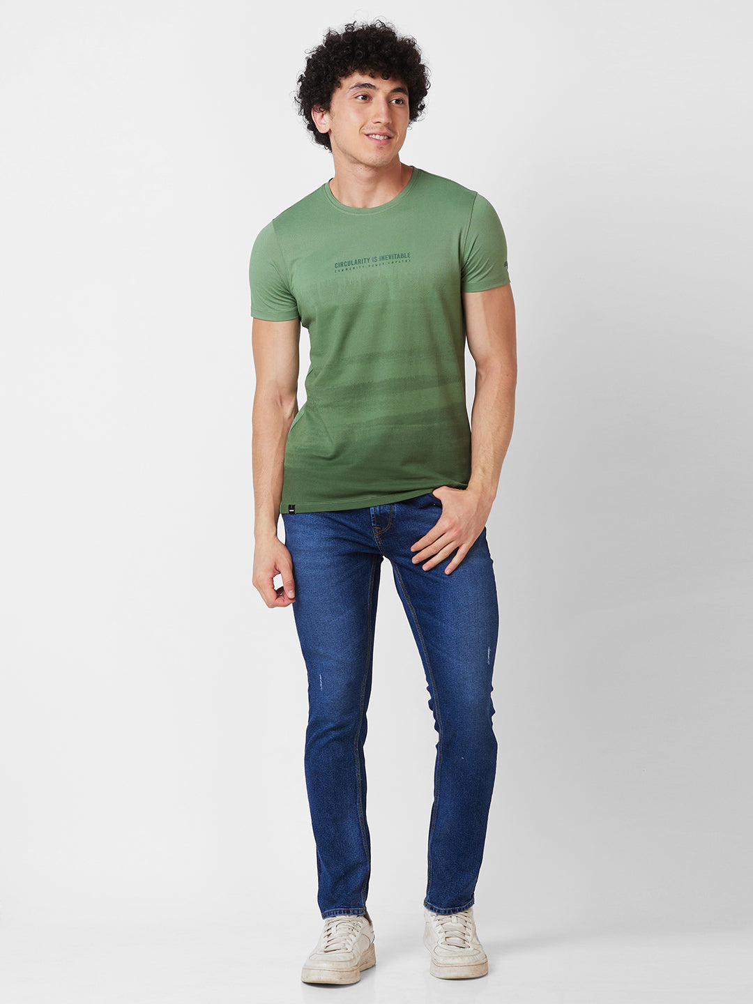 Spykar ROUND NECK HALF SLEEVES Green T-shirt  For Men