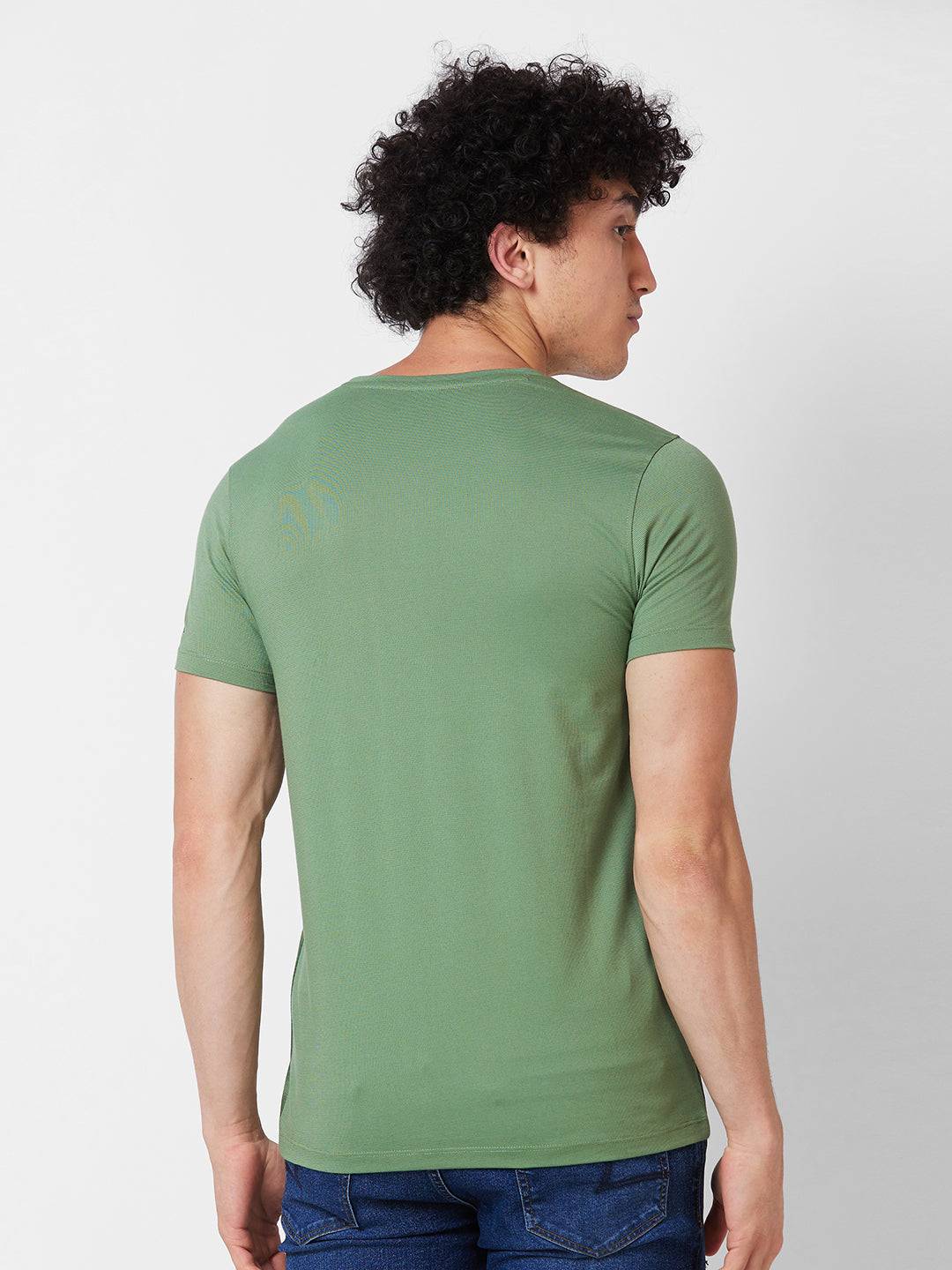 Spykar ROUND NECK HALF SLEEVES Green T-shirt  For Men