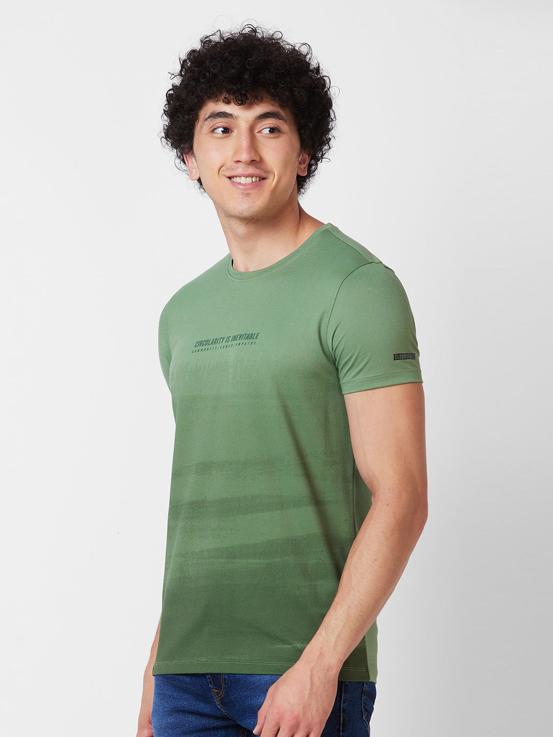 Spykar ROUND NECK HALF SLEEVES Green T-shirt  For Men