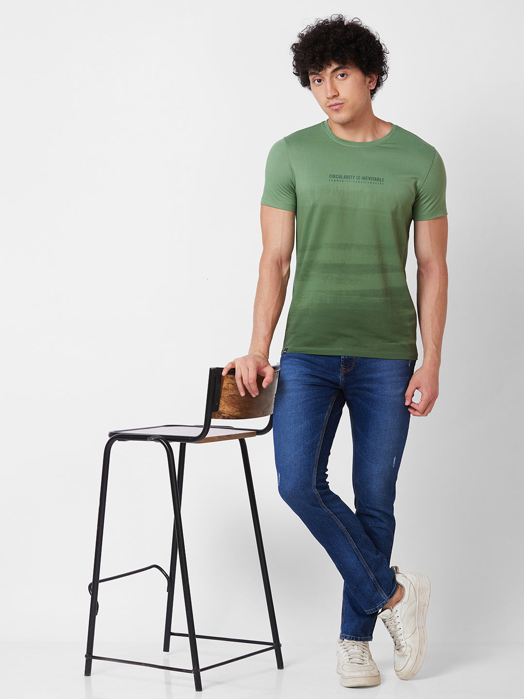 Spykar ROUND NECK HALF SLEEVES Green T-shirt  For Men