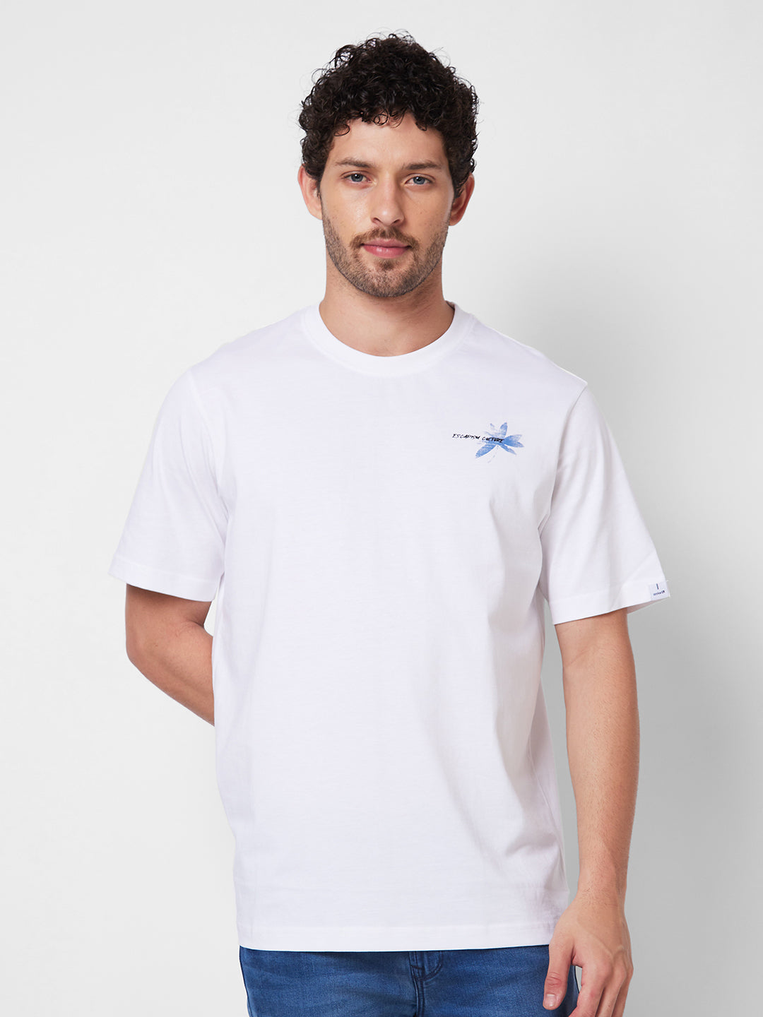 Spykar ROUND NECK HALF SLEEVES White T-shirt  For Men