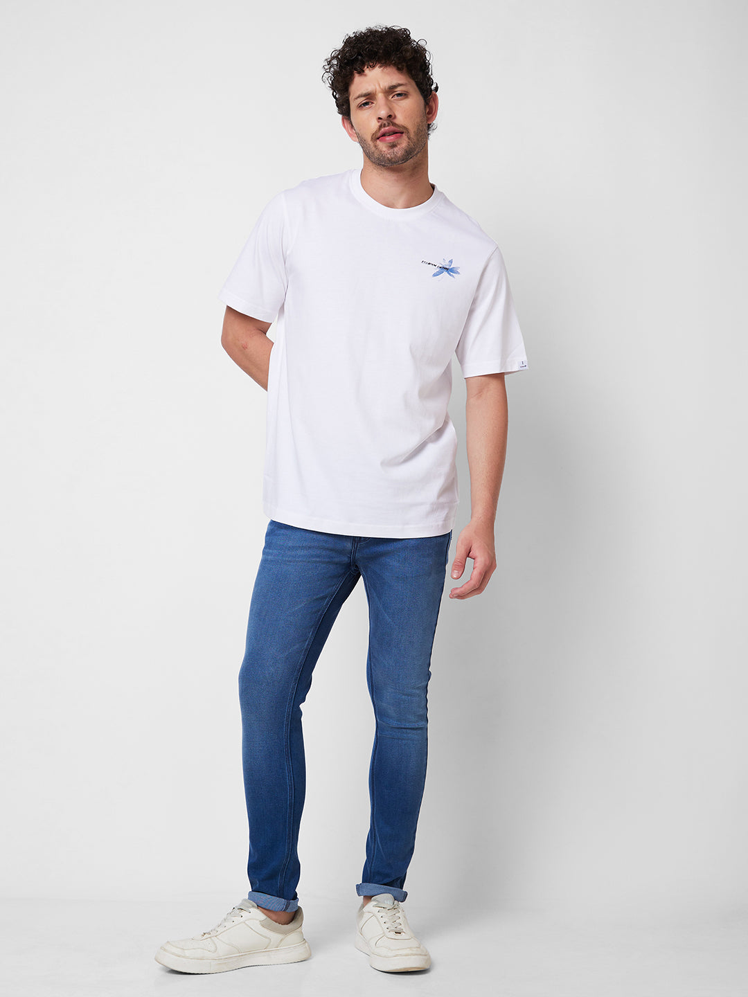 Spykar ROUND NECK HALF SLEEVES White T-shirt  For Men