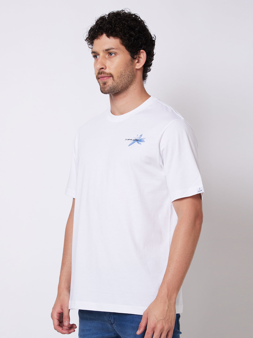 Spykar ROUND NECK HALF SLEEVES White T-shirt  For Men