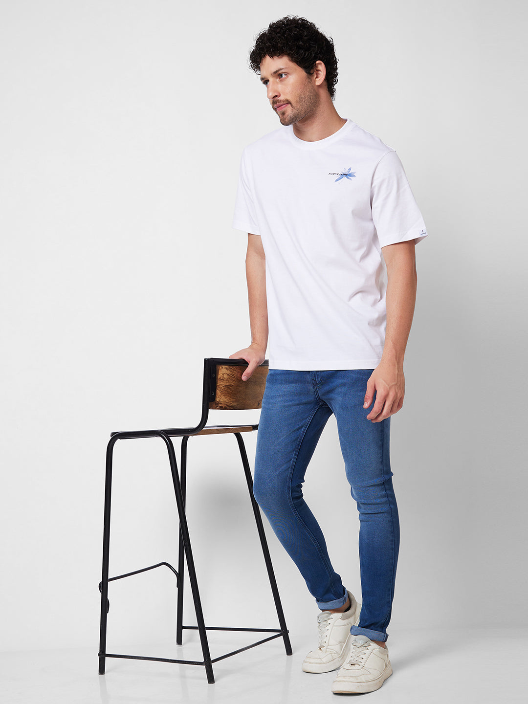 Spykar ROUND NECK HALF SLEEVES White T-shirt  For Men