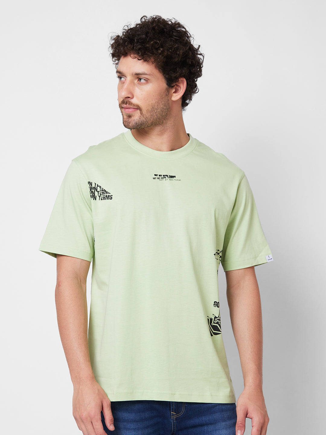 Spykar ROUND NECK HALF SLEEVES Green T-shirt  For Men