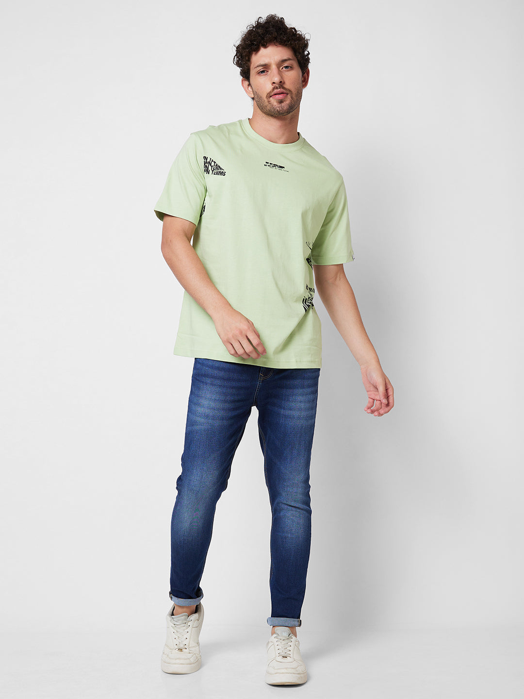 Spykar ROUND NECK HALF SLEEVES Green T-shirt  For Men