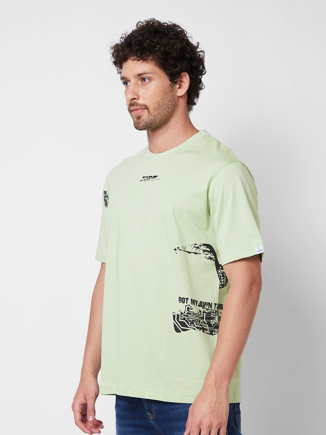 Spykar ROUND NECK HALF SLEEVES Green T-shirt  For Men