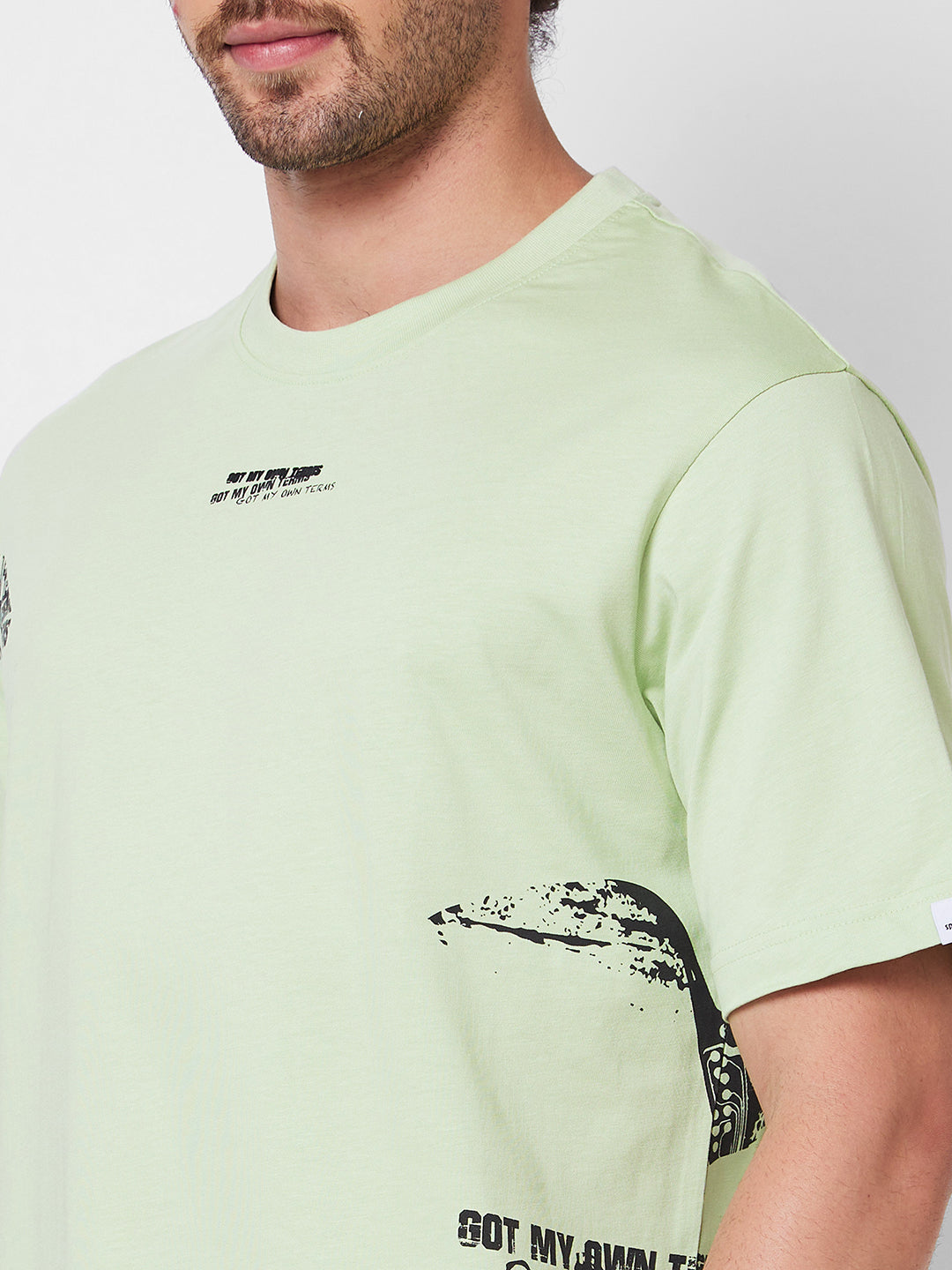 Spykar ROUND NECK HALF SLEEVES Green T-shirt  For Men