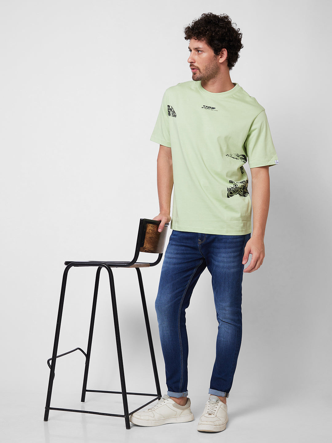 Spykar ROUND NECK HALF SLEEVES Green T-shirt  For Men