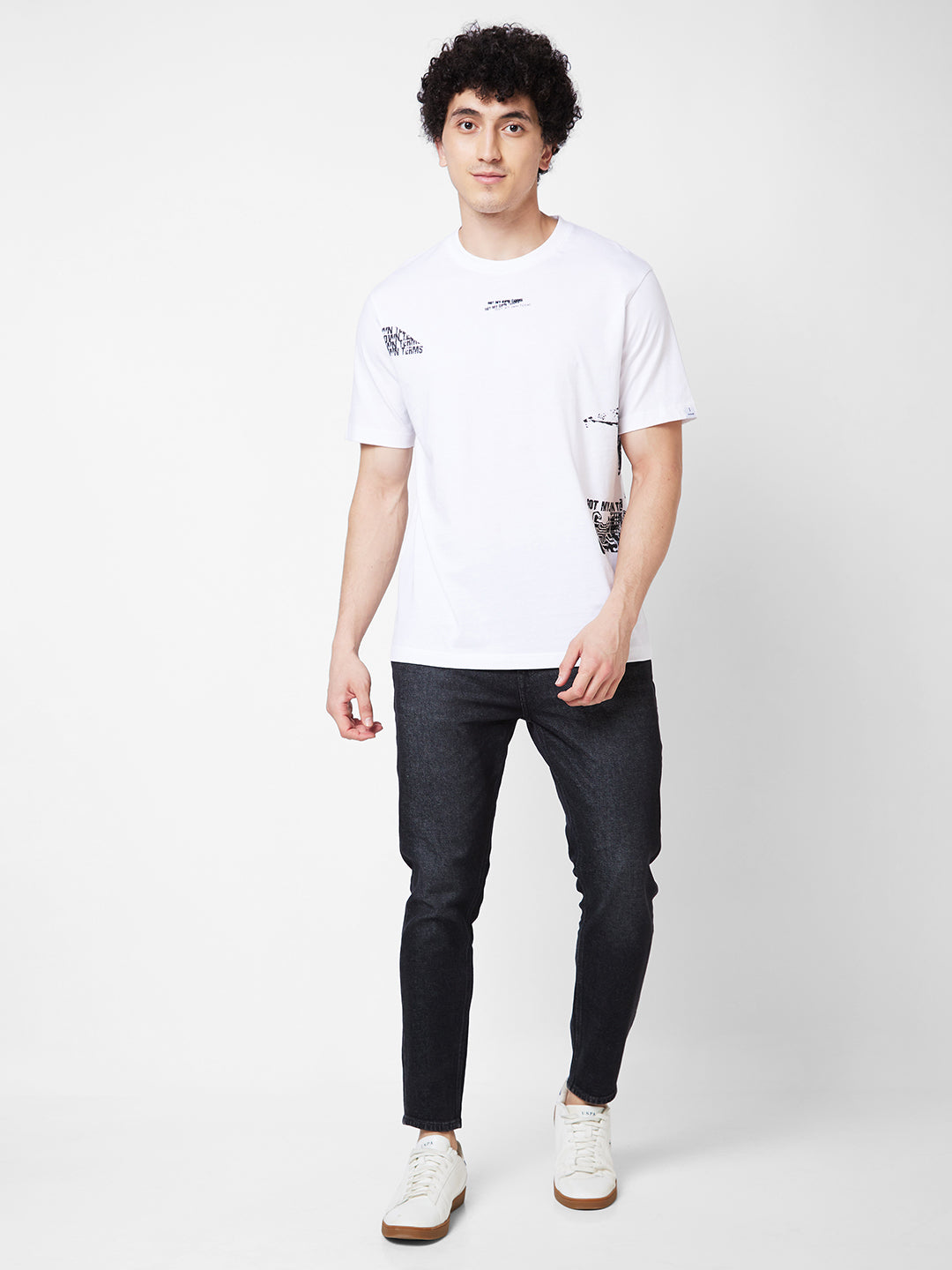 Spykar ROUND NECK HALF SLEEVES White T-shirt  For Men